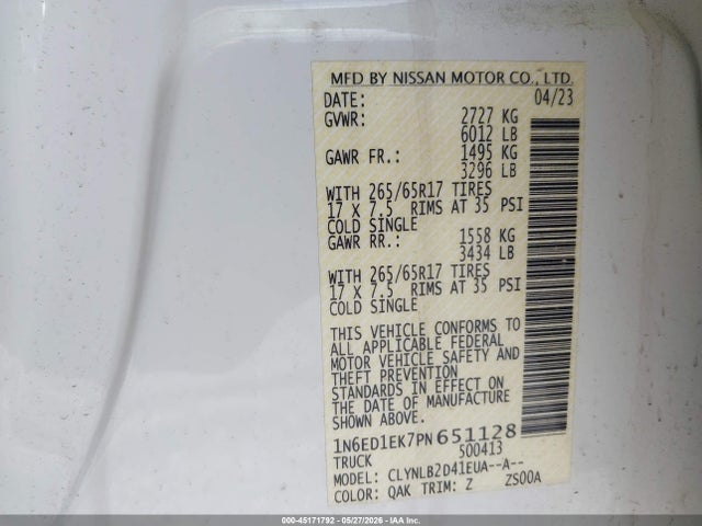 Nissan Frontier Sv 4x4 2023 1N6ED1EK7PN651128 Image 9