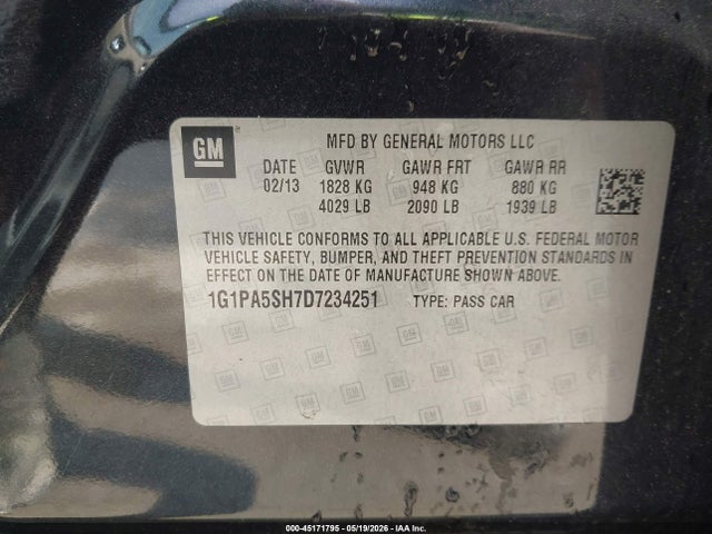 Aukcja sprzedaży 2013 Chevrolet Cruze Ls Auto, vin: 1G1PA5SH7D7234251, numer aukcji: 45171795
