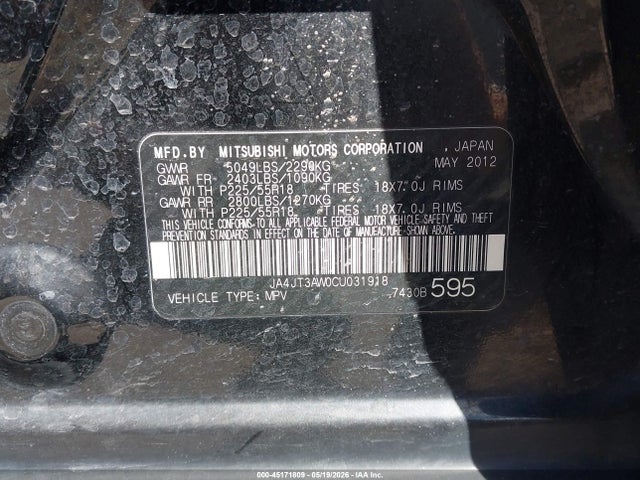 2012 Mitsubishi Outlander Se მანქანა იყიდება აუქციონზე, vin: JA4JT3AW0CU031918, აუქციონის ნომერი: 45171809