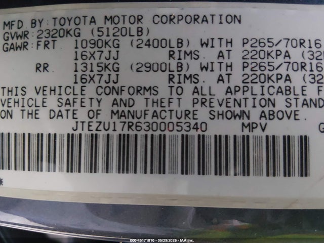 Продаж на аукціоні авто 2003 Toyota 4runner Limited V6, vin: JTEZU17R630005340, номер лоту: 45171810