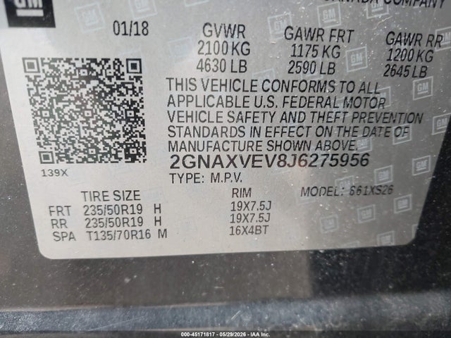 Chevrolet Equinox Premier 2018 2GNAXVEV8J6275956 Image 9