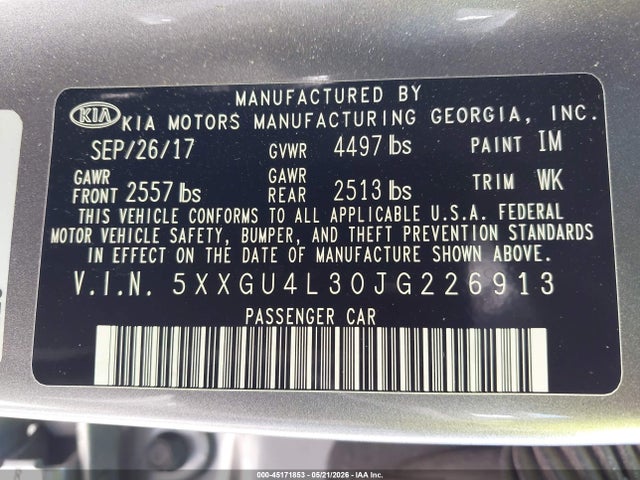 5XXGU4L30JG226913 KIA OPTIMA EX