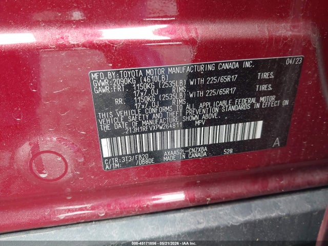 Aukcja sprzedaży 2023 Toyota Rav4 Le, vin: 2T3H1RFVXPW264811, numer aukcji: 45171856