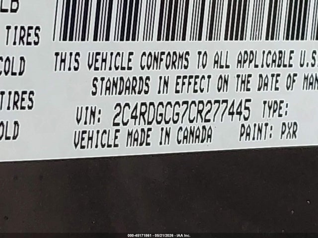 2012 Dodge Grand Caravan Sxt მანქანა იყიდება აუქციონზე, vin: 2C4RDGCG7CR277445, აუქციონის ნომერი: 45171861