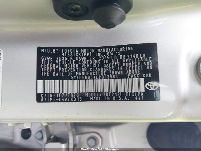 Aukcja sprzedaży 2020 Toyota Corolla Le, vin: 5YFEPRAEXLP013963, numer aukcji: 45171903