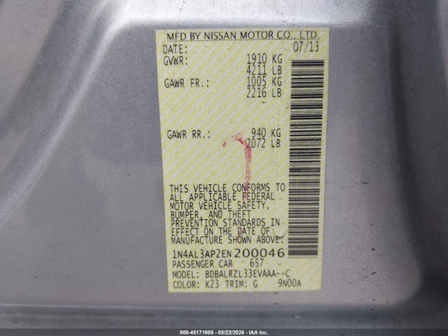 Nissan Altima 2.5 S 2014 1N4AL3AP2EN200046 Image 9