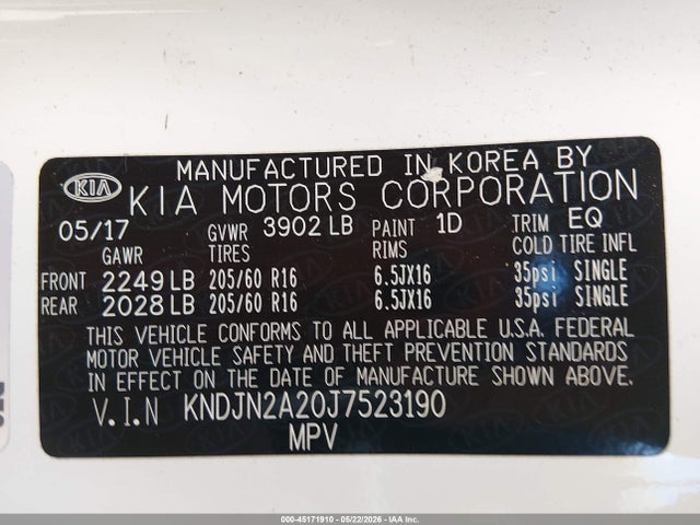 2018 Kia Soul მანქანა იყიდება აუქციონზე, vin: KNDJN2A20J7523190, აუქციონის ნომერი: 45171910