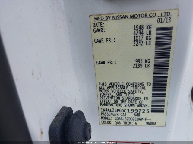Aukcja sprzedaży 2013 Nissan Altima 2.5 S, vin: 1N4AL2EP6DC199725, numer aukcji: 45171915