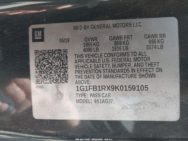 Aukcja sprzedaży 2019 Chevrolet Camaro 1ls, vin: 1G1FB1RX9K0159105, numer aukcji: 45171939