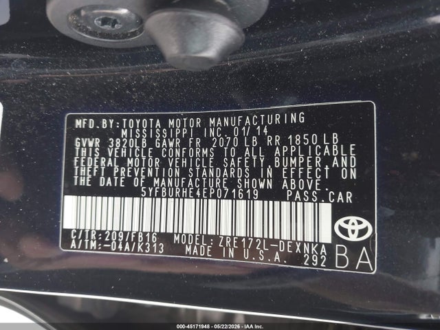 5YFBURHE4EP071619 Toyota Corolla Le Plus