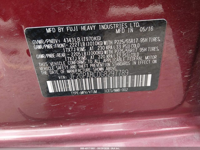 Aukcja sprzedaży 2016 Subaru Crosstrek 2.0i Premium, vin: JF2GPABC0G8297789, numer aukcji: 45171951