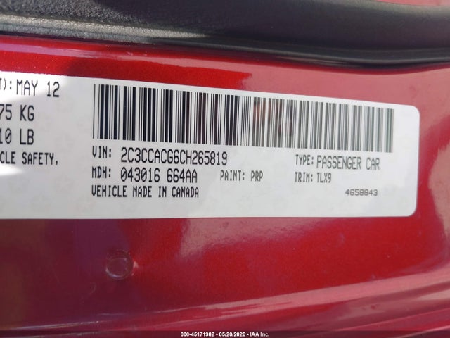45171982 :رقم المزاد ، 2C3CCACG6CH265819 vin ، 2012 Chrysler 300 Limited مزاد بيع