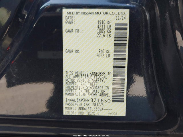 1N4AL3AP3FN371650 Nissan Altima 2.5 S