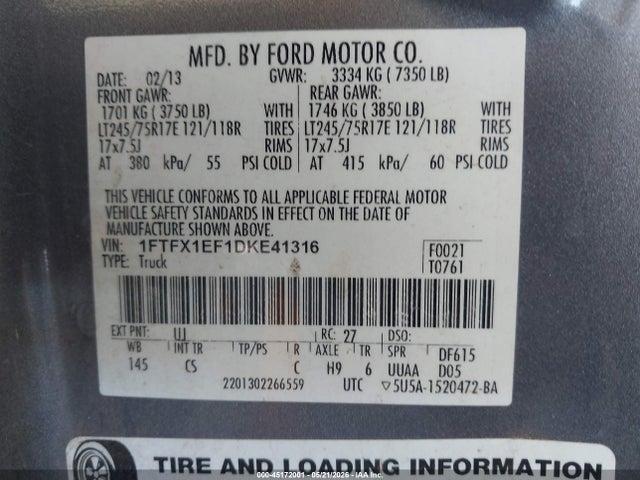 Продаж на аукціоні авто 2013 Ford F-150 Xl, vin: 1FTFX1EF1DKE41316, номер лоту: 45172001