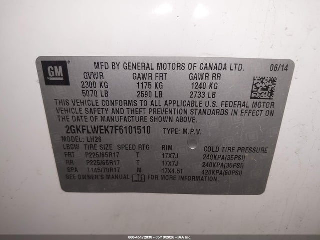 Продаж на аукціоні авто 2015 Gmc Terrain Sle-2, vin: 2GKFLWEK7F6101510, номер лоту: 45172038
