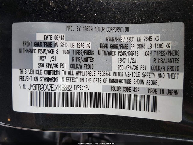 JM3TB2CA7E0443882 Mazda Cx-9 Touring