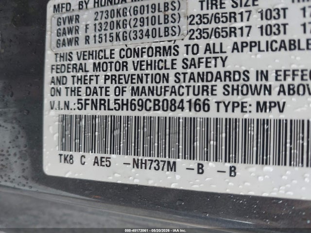 Aukcja sprzedaży 2012 Honda Odyssey Ex-l, vin: 5FNRL5H69CB084166, numer aukcji: 45172061