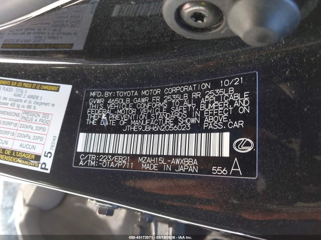 Aukcja sprzedaży 2022 Lexus Ux 250h F Sport, vin: JTHE9JBH6N2056023, numer aukcji: 45172071
