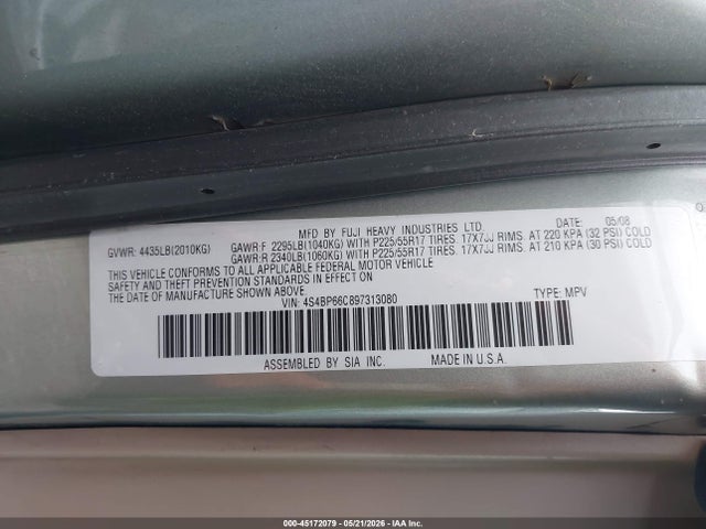 Продажа на аукционе авто 2009 Subaru Outback 2.5i Limited, vin: 4S4BP66C897313080, номер лота: 45172079