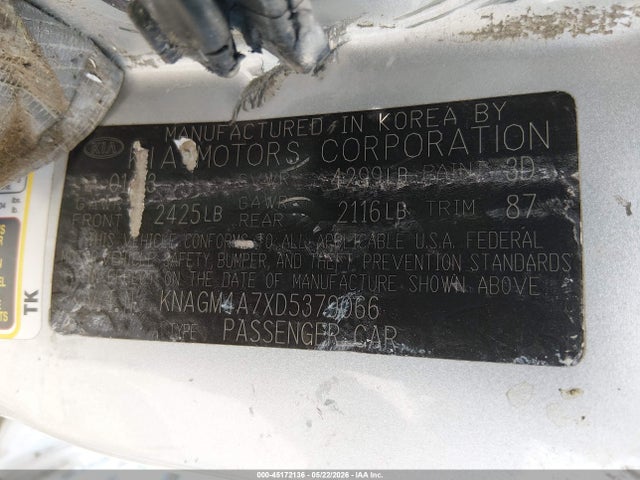 45172136 :رقم المزاد ، KNAGM4A7XD5379066 vin ، 2013 Kia Optima Lx مزاد بيع