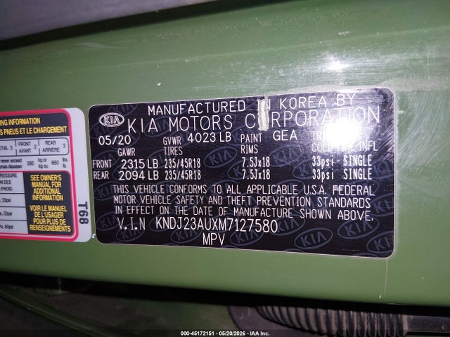 Aukcja sprzedaży 2021 Kia Soul X-line, vin: KNDJ23AUXM7127580, numer aukcji: 45172151