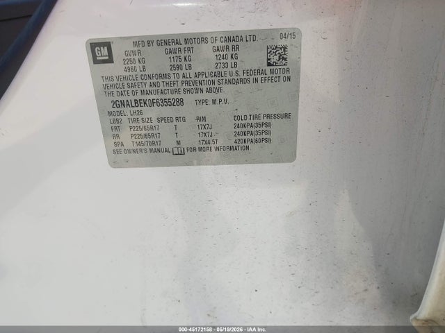 2GNALBEK0F6355288 Chevrolet EQUINOX 1LT