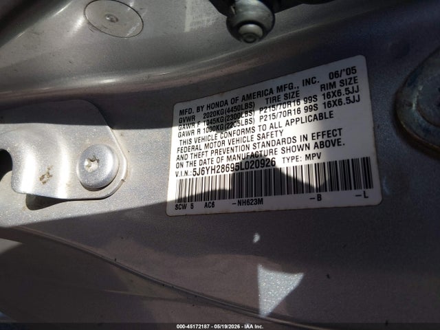 45172187 :رقم المزاد ، 5J6YH28695L020926 vin ، 2005 Honda Element Ex مزاد بيع