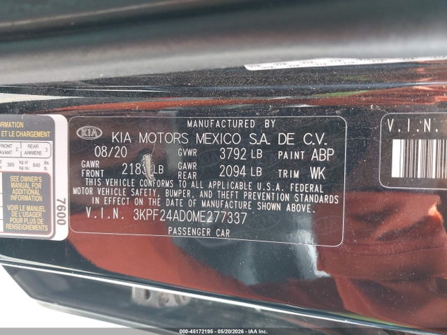 Продаж на аукціоні авто 2021 Kia Forte Fe, vin: 3KPF24AD0ME277337, номер лоту: 45172195