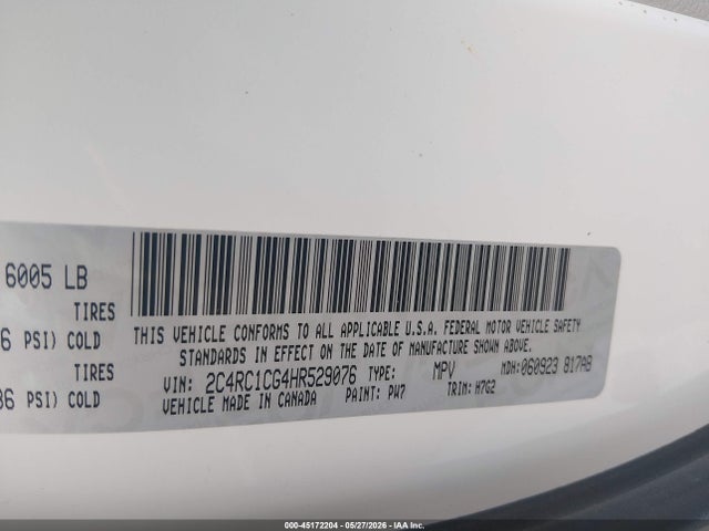 Aukcja sprzedaży 2017 Chrysler Pacifica, vin: 2C4RC2CG4HR529076, numer aukcji: 45172204