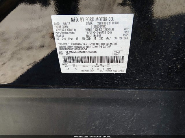 2017 Ford Explorer მანქანა იყიდება აუქციონზე, vin: 1FM5K8B86HGC63688, აუქციონის ნომერი: 45172207