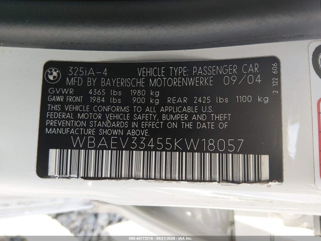 Продаж на аукціоні авто 2005 Bmw 325i, vin: WBAEV33455KW18057, номер лоту: 45172216