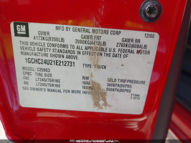 45172220 :رقم المزاد ، 1GCHC24U21E212731 vin ، 2001 Chevrolet Silverado 2500hd مزاد بيع