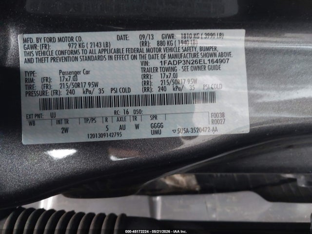 Продаж на аукціоні авто 2014 Ford Focus Titanium, vin: 1FADP3N26EL164907, номер лоту: 45172224