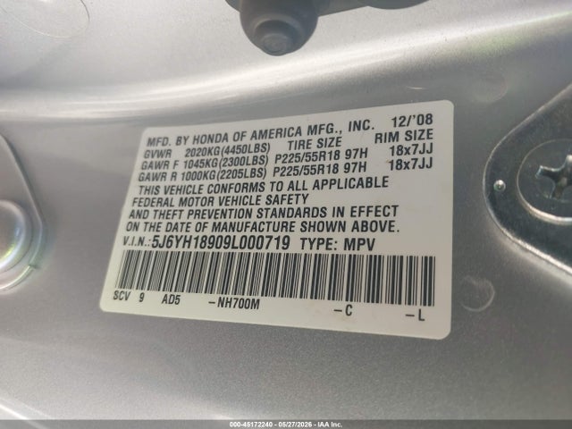 2009 Honda Element Sc მანქანა იყიდება აუქციონზე, vin: 5J6YH18909L000719, აუქციონის ნომერი: 45172240