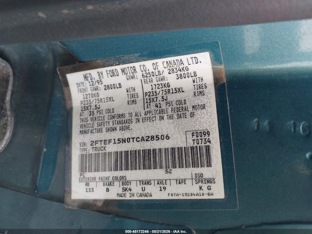 Продажа на аукционе авто 1996 Ford F150, vin: 2FTEF15N0TCA28506, номер лота: 45172246