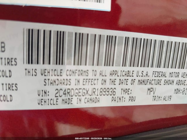 Dodge Grand Caravan Gt 2018 2C4RDGEGXJR189936 Image 9