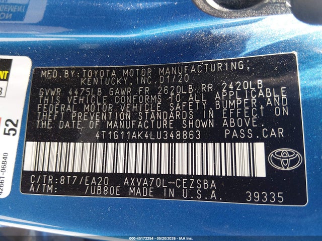 Toyota CAMRY SE 2020 4T1G11AK4LU348863 Image 9