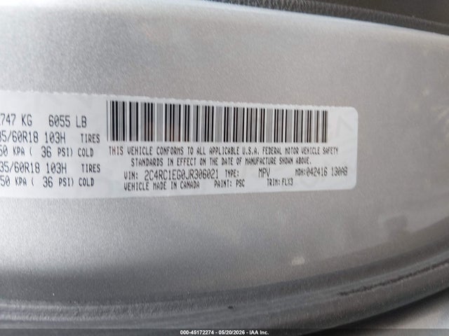 Продажа на аукционе авто 2018 Chrysler Pacifica Touring L Plus, vin: 2C4RC1EG0JR306021, номер лота: 45172274