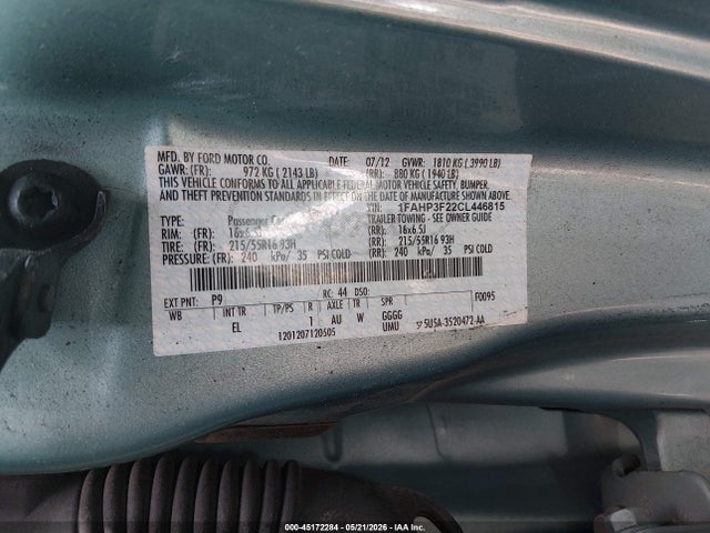 2012 Ford Focus Se მანქანა იყიდება აუქციონზე, vin: 1FAHP3F22CL446815, აუქციონის ნომერი: 45172284