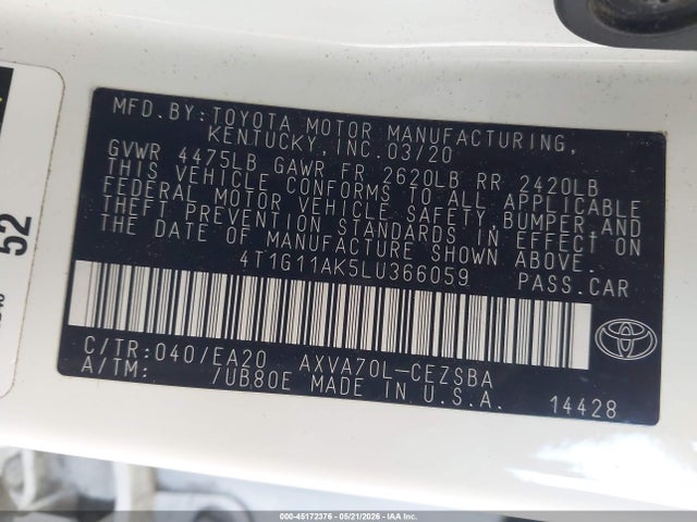 4T1G11AK5LU366059 Toyota CAMRY SE
