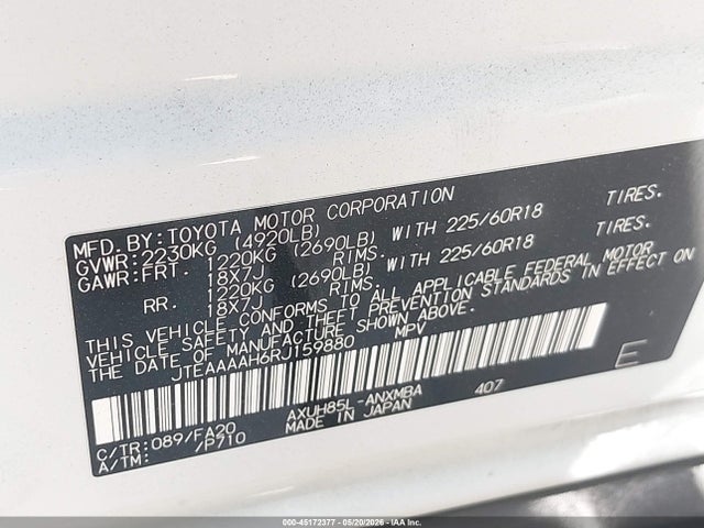 Aukcja sprzedaży 2024 Toyota Venza Le, vin: JTEAAAAH6RJ159880, numer aukcji: 45172377