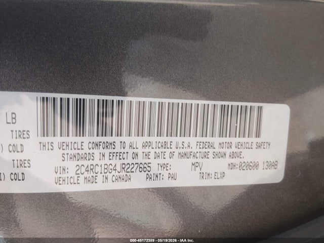 2018 Chrysler Pacifica Touring L მანქანა იყიდება აუქციონზე, vin: 2C4RC1BG4JR227665, აუქციონის ნომერი: 45172389