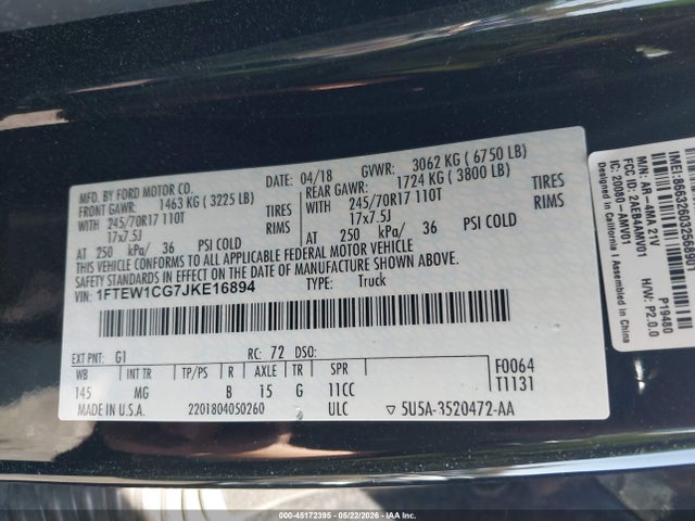 Ford F-150 Xlt 2018 1FTEW1CG7JKE16894 Image 9