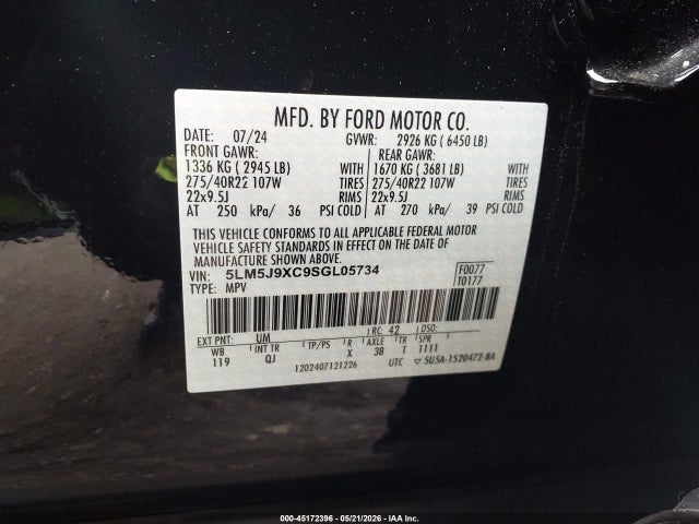 5LM5J9XC9SGL05734 Lincoln Aviator Black Label