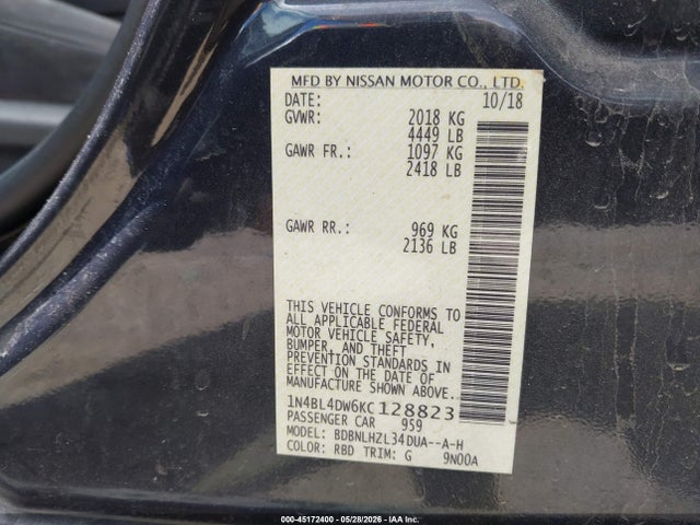 1N4BL4DW6KC128823 Nissan Altima 2.5 Sv