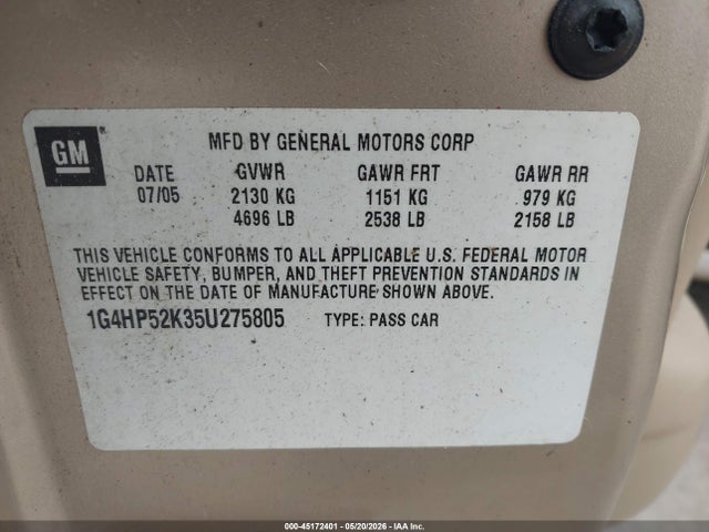Продажа на аукционе авто 2005 Buick Lesabre Custom, vin: 1G4HP52K35U275805, номер лота: 45172401