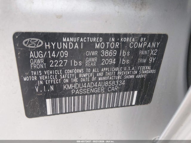 Aukcja sprzedaży 2010 Hyundai Elantra Blue, vin: KMHDU4AD4AU858334, numer aukcji: 45172437