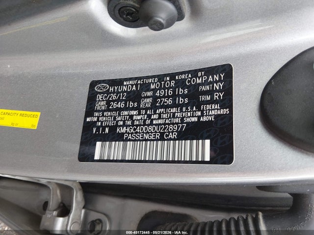 2013 Hyundai Genesis 3.8 მანქანა იყიდება აუქციონზე, vin: KMHGC4DD8DU228977, აუქციონის ნომერი: 45172445