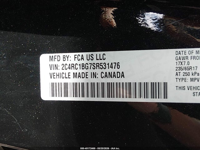 Aukcja sprzedaży 2025 Chrysler Pacifica Select, vin: 2C4RC1BG7SR531476, numer aukcji: 45172469