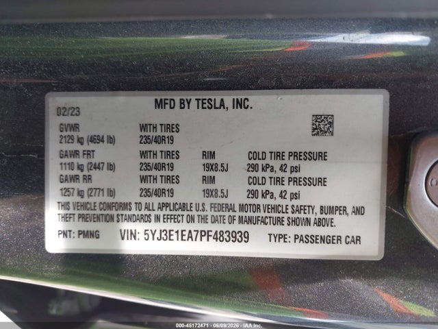 Tesla Model 3 Rear-wheel Drive 2023 5YJ3E1EA7PF483939 Image 9